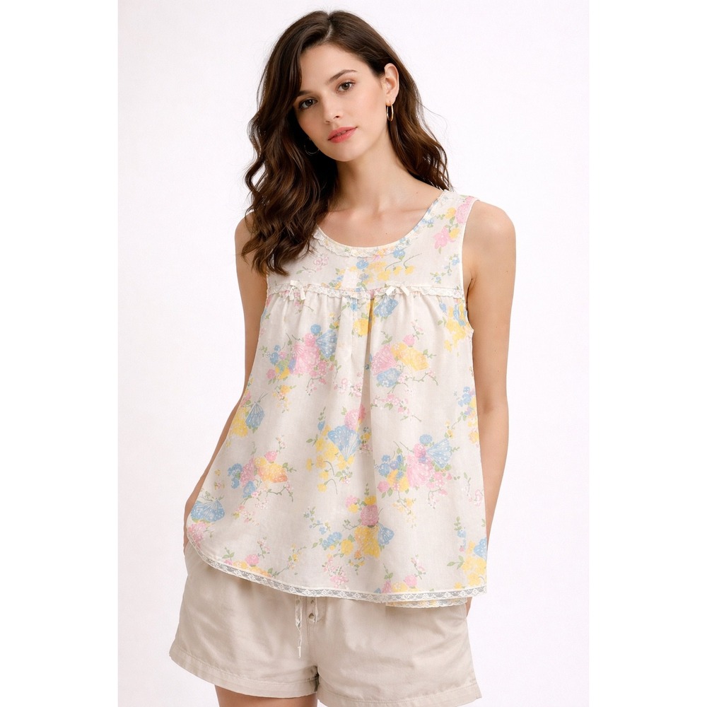 Vintage Sleeveless Babydoll Top Cottagecore Coquette Floral Butterfly Romantic - Picture 2 of 3